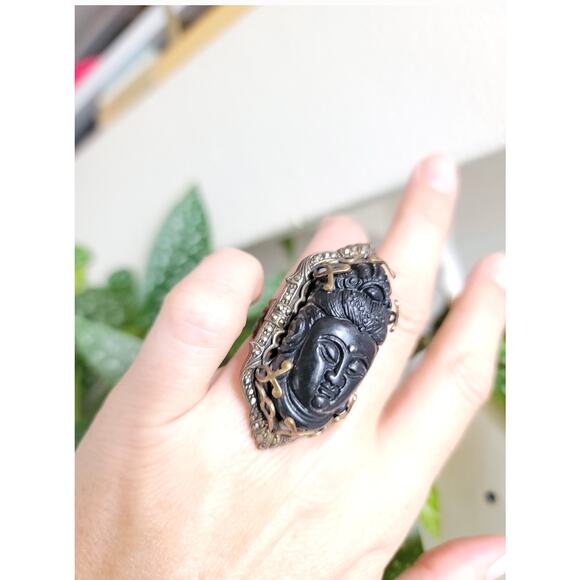 Buddha Ring w Marcasite Adjustable - Picture 1 of 6
